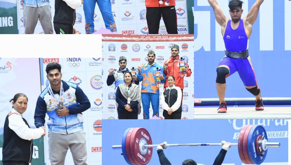 वेटलिफ्टिंग के विजेताओं को, खेल मंत्री रेखा आर्या ने प्रदान किए मेडल।