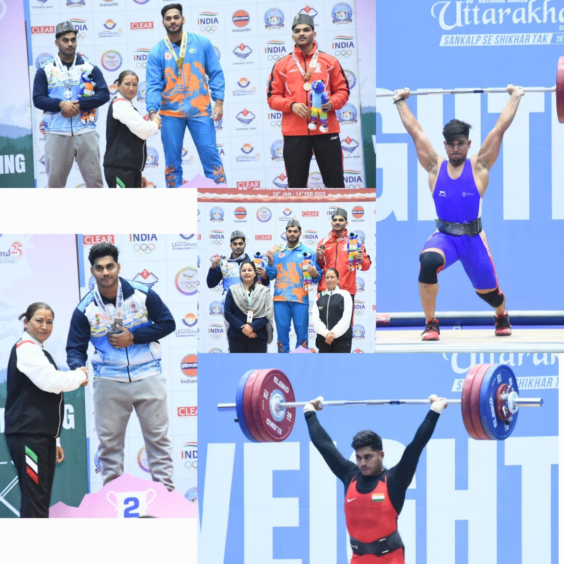 वेटलिफ्टिंग के विजेताओं को, खेल मंत्री रेखा आर्या ने प्रदान किए मेडल।