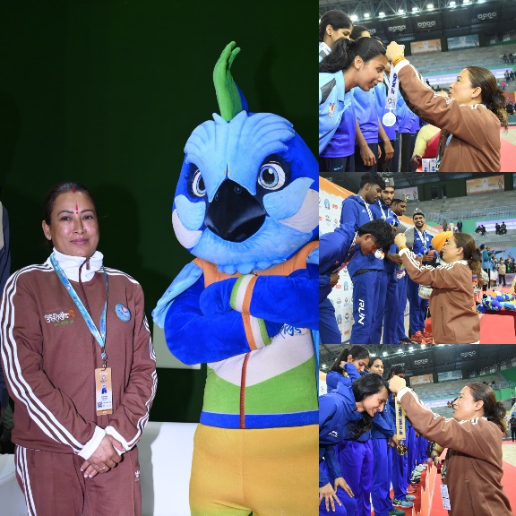 बास्केटबॉल फाइनल मैच देखने पहुंची, खेल मंत्री रेखा आर्या।