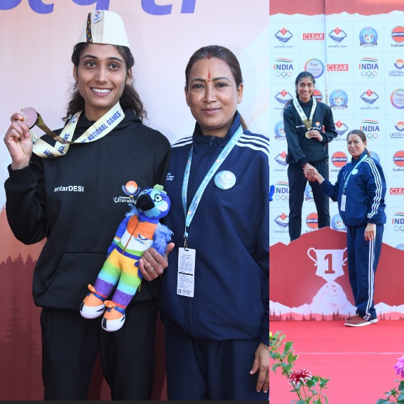 अंकिता ने स्टीपलचेज और सिद्धार्थ ने जूडो में दिलाया गोल्ड, खेल मंत्री रेखा आर्या ने विजेताओं को पहनाए मेडल।