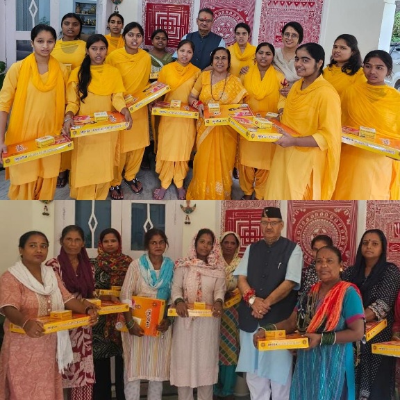 रक्षाबंधन पर कन्या गुरुकुल छात्राओं व, पर्यावरण मित्र महिलाओं ने, मंत्री गणेश जोशी को बांधी राखी।