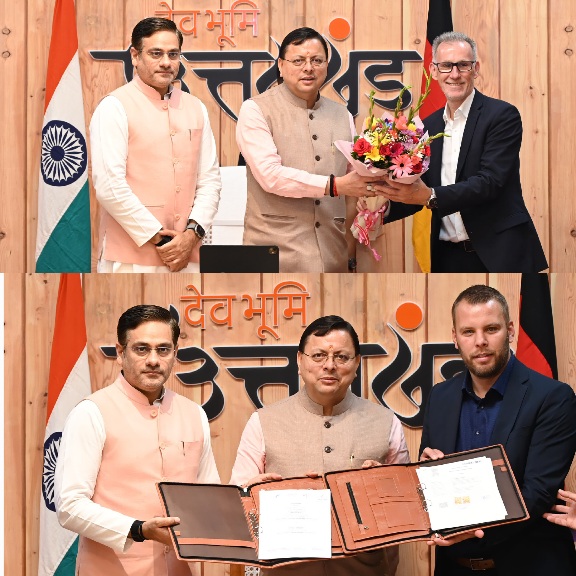 मुख्यमंत्री पुष्कर सिंह धामी की उपस्थिति में, उत्तराखण्ड सरकार और जर्मन स्थित इनोवेशन हब राइन-माइन, के मध्य लेटर ऑफ इन्टेन्ट (एल.ओ.आई) पर किए गए हस्ताक्षर।