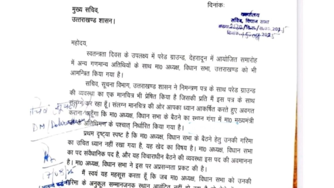 स्वतंत्रता दिवस के समारोह में प्रोटोकॉल की अनदेखी, विधानसभा अध्यक्ष ऋतु खंडूड़ी नाराज़, मुख्य सचिव से मांगा जवाब।