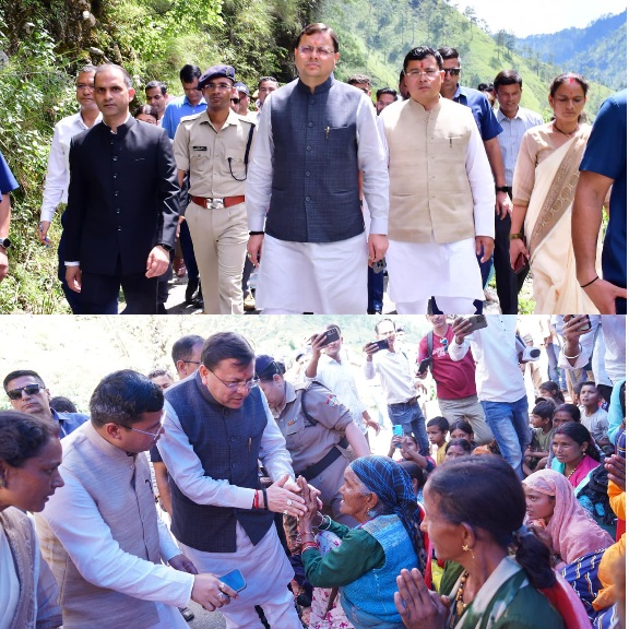 मुख्यमंत्री पुष्कर सिंह धामी ने, बागेश्वर के आपदा प्रभावित क्षेत्र पौंसरी में, ग्रामीणों से भेंट कर जाना उनका हालचाल।