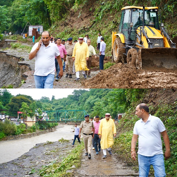 सतपाल महाराज ने आपदा प्रभावित कार्यों का किया स्थलीय निरीक्षण। 