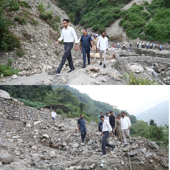 जिलाधिकारी सविन बंसल ने, आपदा प्रभावित दूरस्थ किमाडी-कंडरियाणा गांव का दौरा कर, प्रभावितों की समस्या सुनकर हालात एवं क्षति का लिया जायजा। 