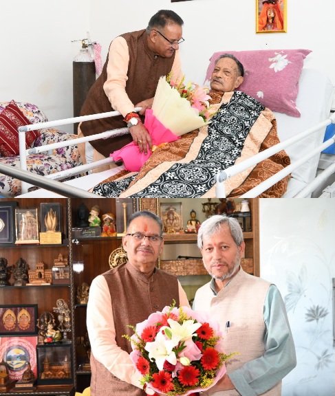 पूर्व सीएम बीसी खंडूरी और, तीरथ सिंह रावत से भेंट कर दी दीपावली की बधाई, कैबिनेट मंत्री गणेश जोशी।