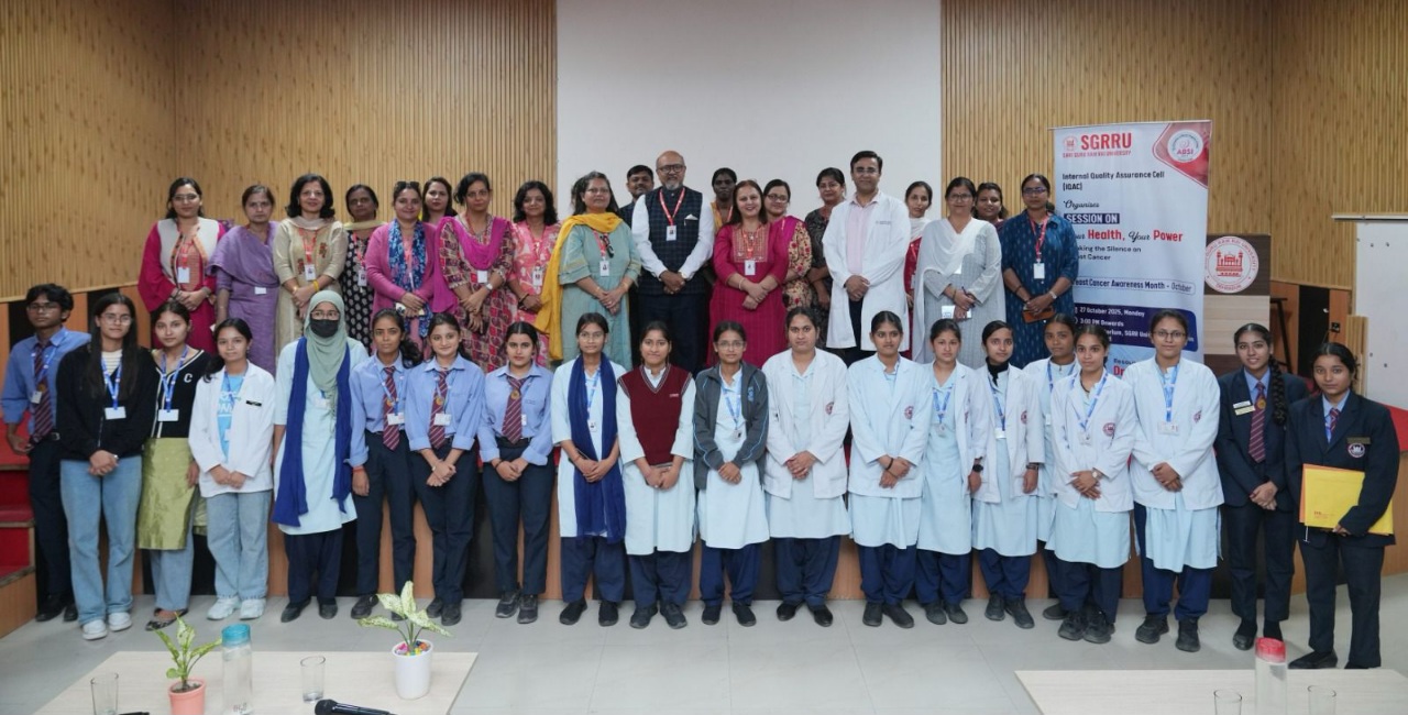 SGRRU में स्तन कैंसर जागरूकता पर, पोस्टर मेकिंग प्रतियोगिता एवं अतिथि व्याख्यान का हुआ आयोजन।