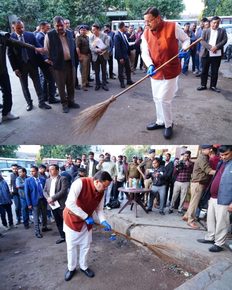 मुख्यमंत्री पुष्कर धामी ने आईएसबीटी देहरादून का, किया औचक निरीक्षण, गंदगी देखकर खुद उठाई झाड़ू।