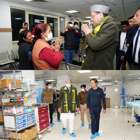 देर रात दून चिकित्सालय पहुंचे मुख्यमंत्री, व्यवस्थाओं का लिया जायजा, व्यवस्थाएं दुरुस्त करने के दिए निर्देश।