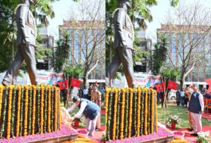 जनरल बिपिन रावत की जयंती पर पुष्पचक्र अर्पित कर दी श्रद्धांजलि, सैनिक कल्याण मंत्री गणेश जोशी।