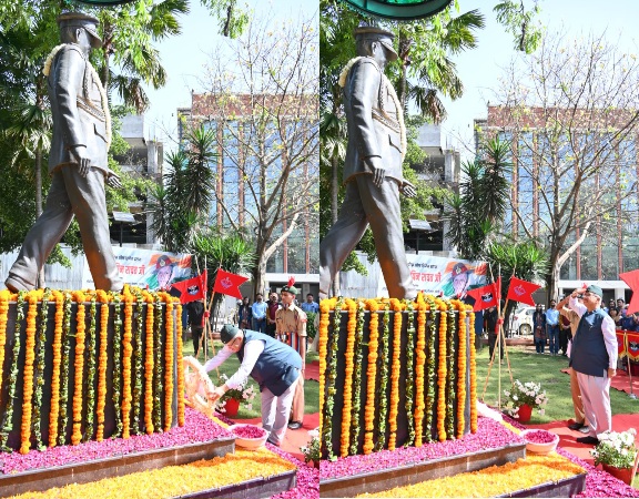 जनरल बिपिन रावत की जयंती पर पुष्पचक्र अर्पित कर दी श्रद्धांजलि, सैनिक कल्याण मंत्री गणेश जोशी।