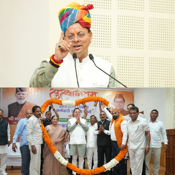 सीएम धामी ने मुख्य सेवक सदन में, उत्तराखंड निकाय कर्मचारी संयुक्त मोर्चा द्वारा आयोजित आभार रैली में किया किया।