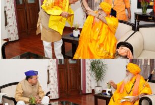 सीएम धामी से श्री केदारनाथ धाम के रावल, श्री श्री श्री 1008 भीमाशंकर लिंग ने शिष्टाचार भेंट कर उन्हें दिया आशीर्वाद।