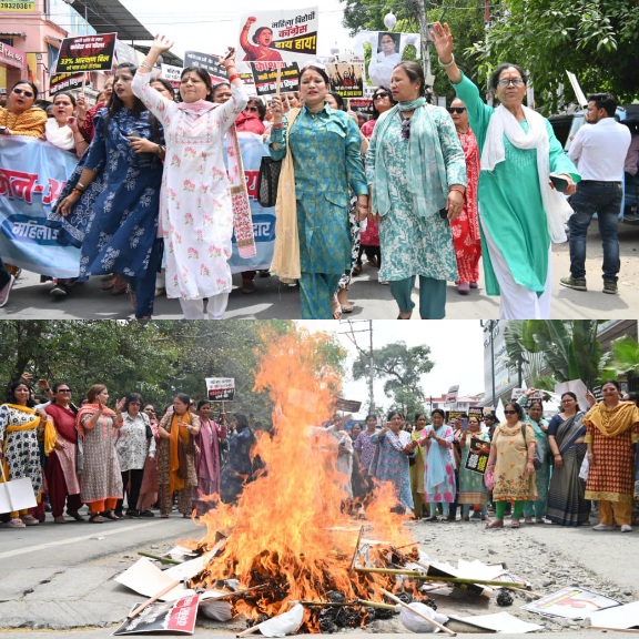 मातृशक्ति ने कांग्रेस एवं उनके सहयोगी दलों का, पुतला दहन कर जताया आक्रोश।