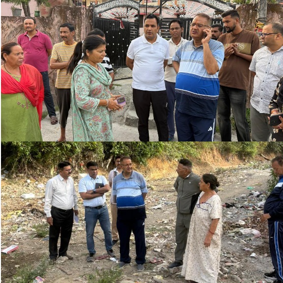 बिन्दाल नदी में चैनेलाइजेशन कार्यो के लिए, अधिकारियों संग सुबह-सुबह किया निरीक्षण, कैबिनेट मंत्री गणेश जोशी।