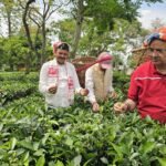 असम के हाथीकुली चाय बागान में, महिला श्रमिकों के साथ चाय की पत्तियां तोड़कर उन्हें पारंपरिक टोकरी में किया एकत्रित, कृषि मंत्री गणेश जोशी।