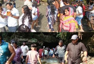 गर्मी से बचने के लिए देहरादून के, गुचुपानी में पर्यटकों का लगा जमावड़ा, ठंडे पानी से ले रहे प्रकृति का आनंद।