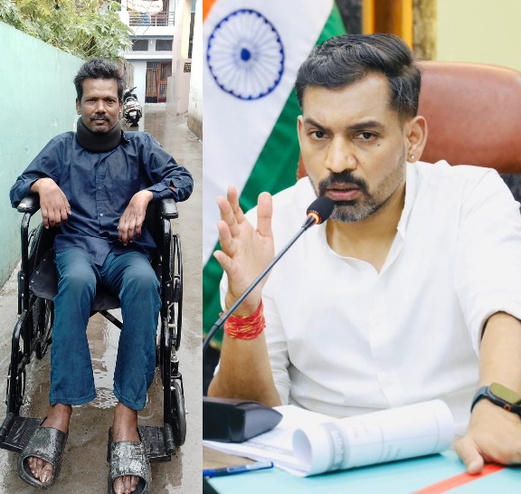 समाधान दिवस में मिला त्वरित न्याय, डीएम की संवेदनशीलता से दिव्यांग सुनील को मिली पेंशन, बैंक खाता और नई व्हीलचेयर।