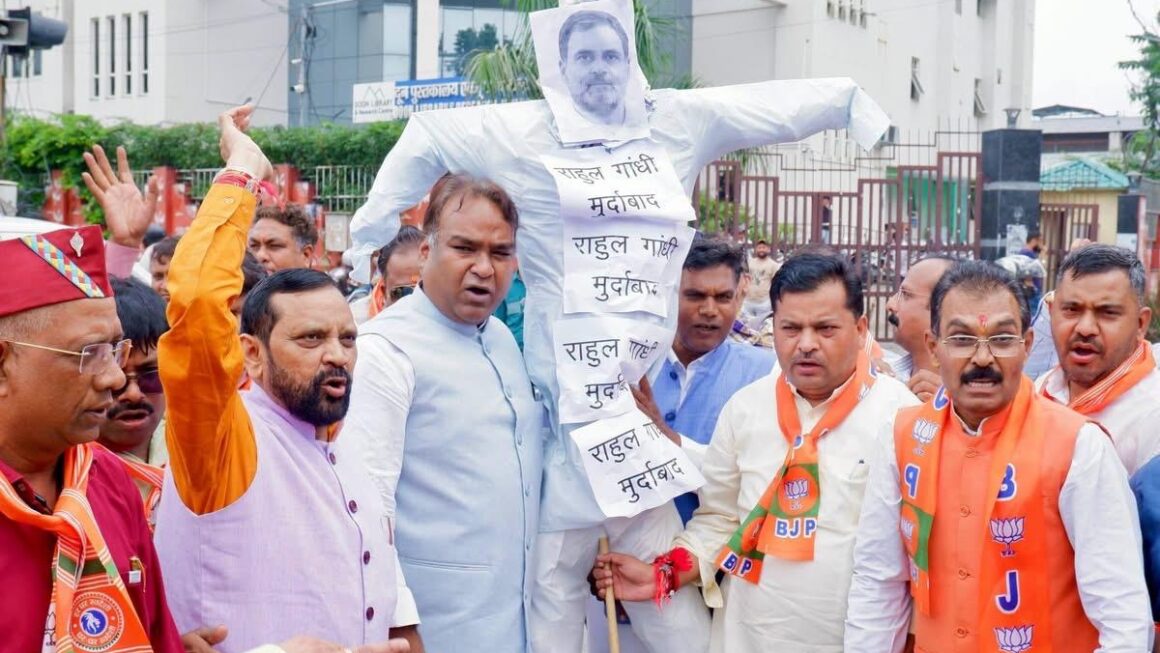 भाजपा एससी मोर्चा ने प्रदेशभर में, राहुल गांधी का पुतला दहन कर किया जबरदस्त प्रदर्शन।