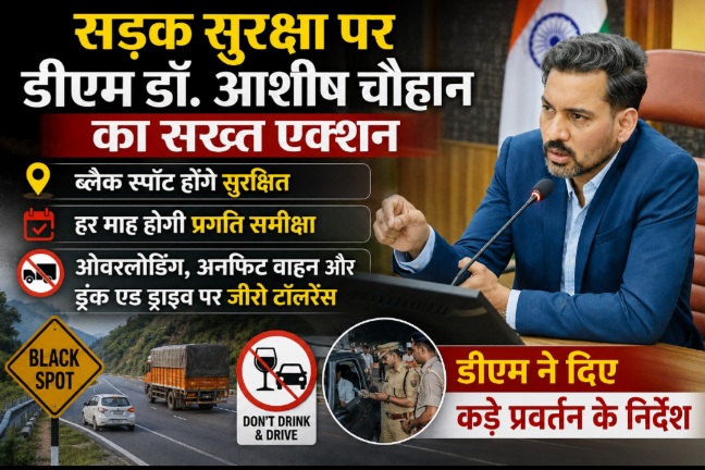 सड़क सुरक्षा पर डीएम डॉ. आशीष चौहान का सख्त एक्शन, ब्लैक स्पॉट होंगे सुरक्षित, हर माह होगी प्रगति समीक्षा।